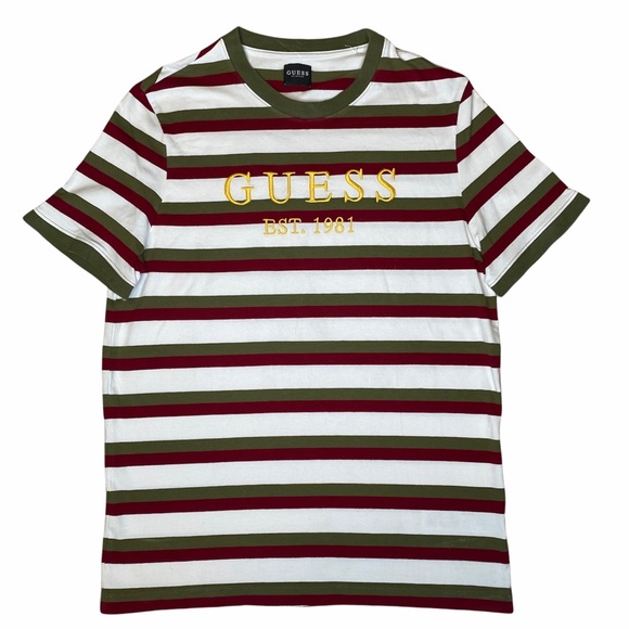 Guess Spellout Embroidered Striped Shirt Medium